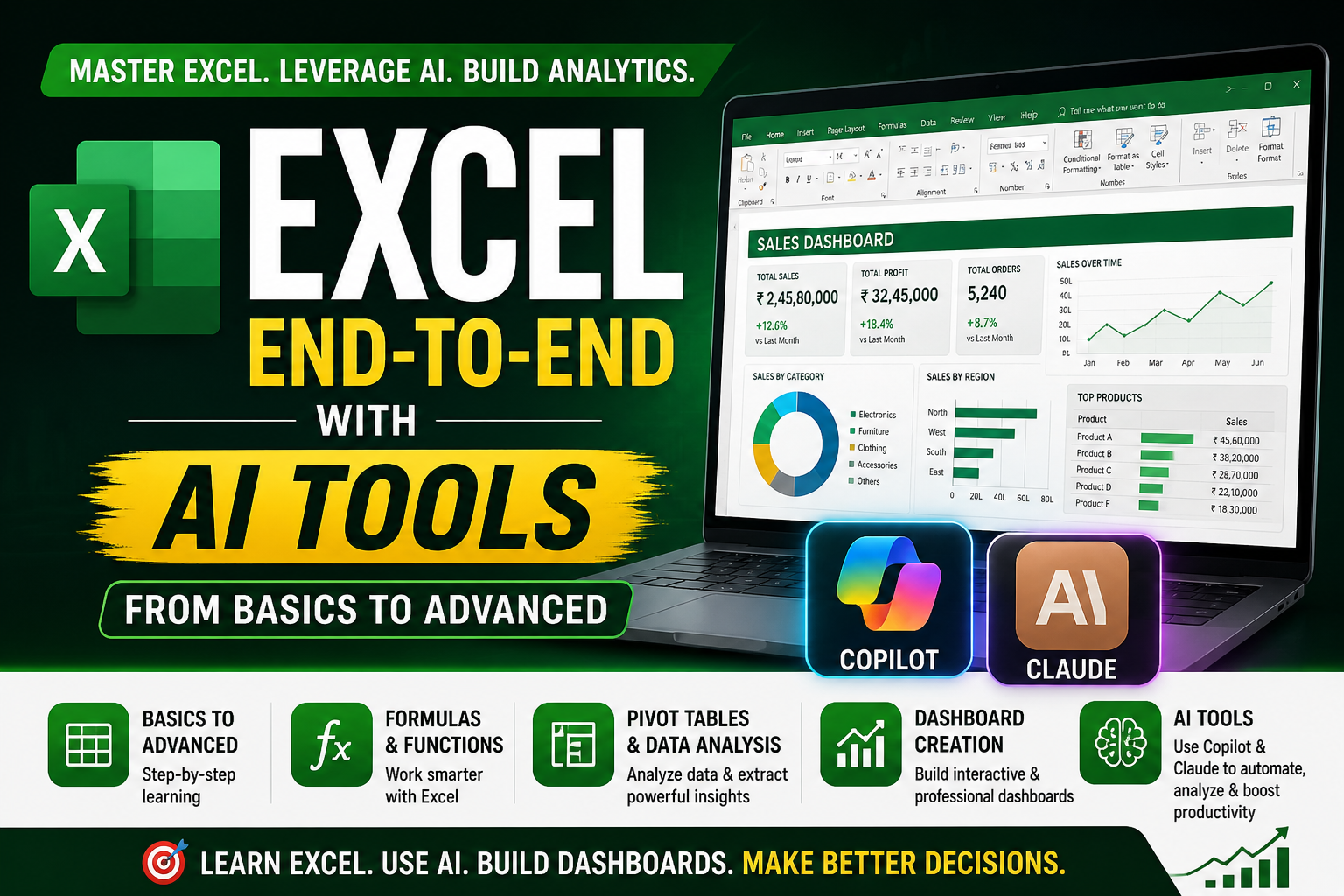 Excel End-to-End with AI Tools: From Basics to Advanced